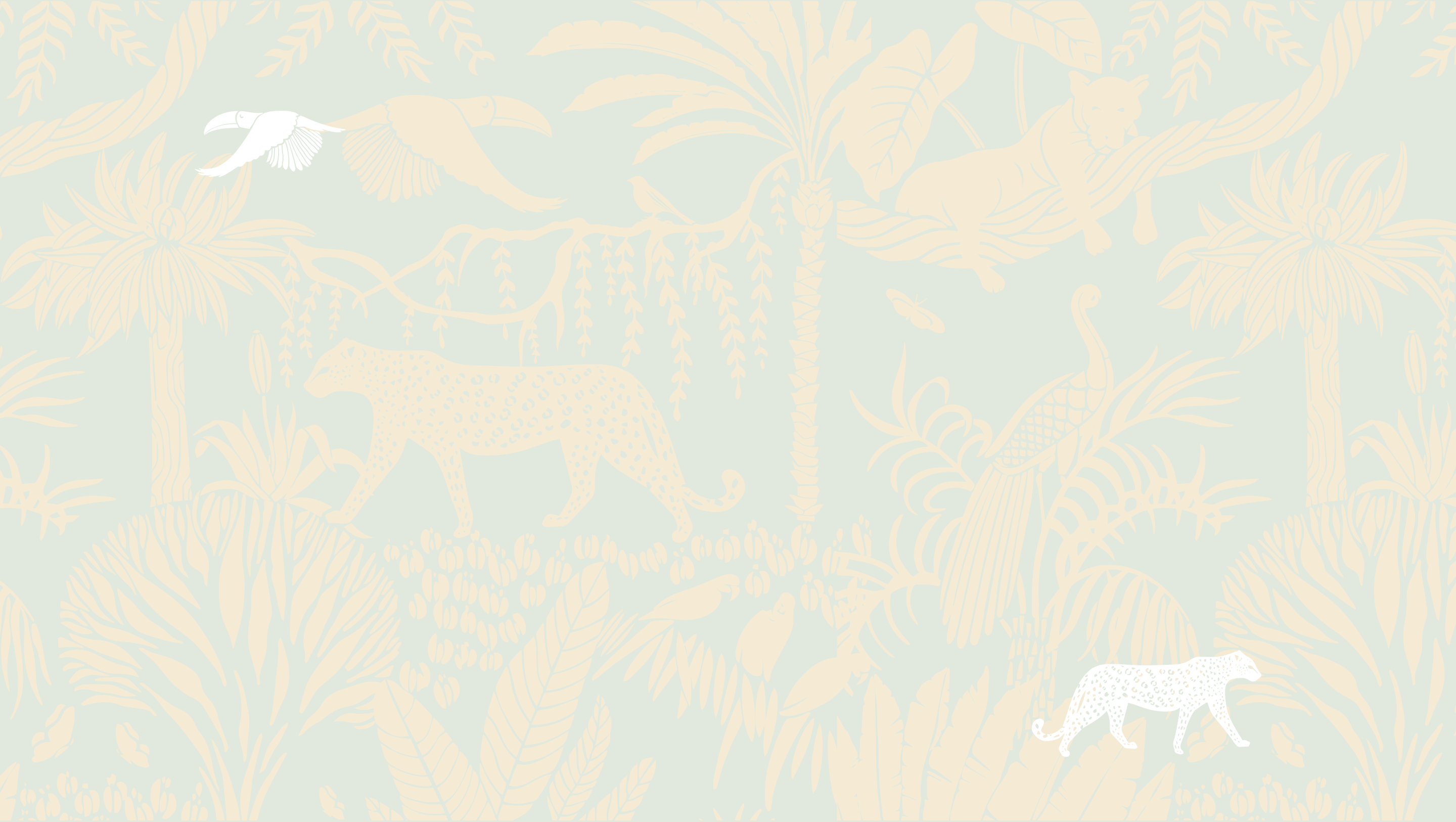 Repeating pattern of white animals on a light blue background